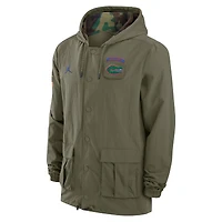Veste militaire à capuche entièrement pressionnée Jordan Brand Olive Florida Gators 2024 pour homme