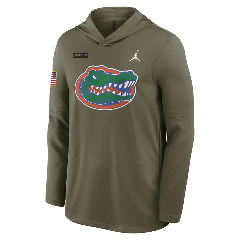 Men's Jordan Brand Olive Florida Gators 2025 Military Appreciation Dri-FIT Long Sleeve Hoodie T-Shirt