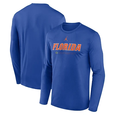 T-shirt à manches longues Jordan Brand Royal Florida Gators 2025 Courtside Basketball Shootaround Legend Dri-FIT pour homme