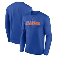 T-shirt à manches longues Jordan Brand Royal Florida Gators 2025 Courtside Basketball Shootaround Legend Dri-FIT pour homme