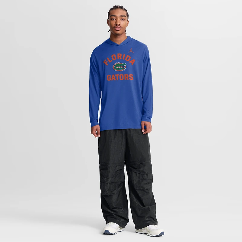Men's Jordan Brand Royal Florida Gators Primetime Arch Tri-Blend Dri-FIT Long Sleeve Hooded T-Shirt