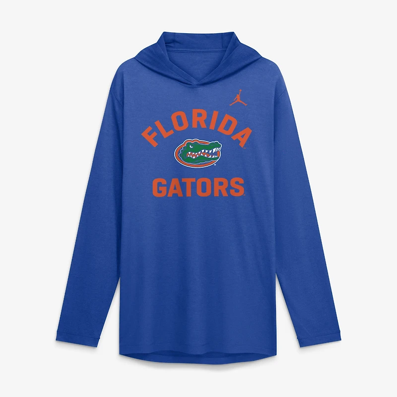 Men's Jordan Brand Royal Florida Gators Primetime Arch Tri-Blend Dri-FIT Long Sleeve Hooded T-Shirt