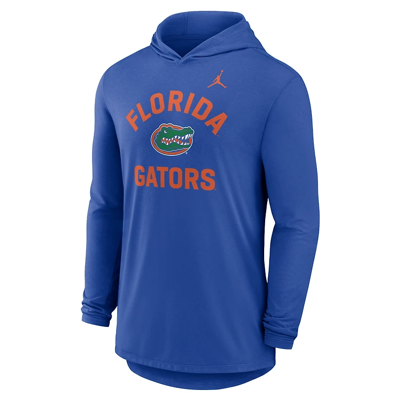 Men's Jordan Brand Royal Florida Gators Primetime Arch Tri-Blend Dri-FIT Long Sleeve Hooded T-Shirt