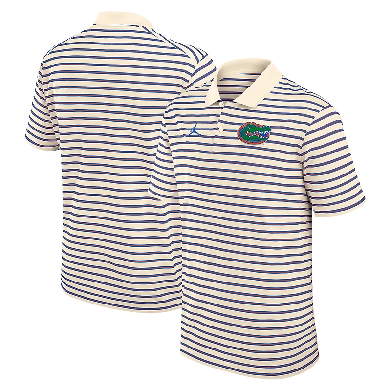 Men's Jordan Brand Tan/Royal Florida Gators Primary Logo Striped Dri-FIT Polo
