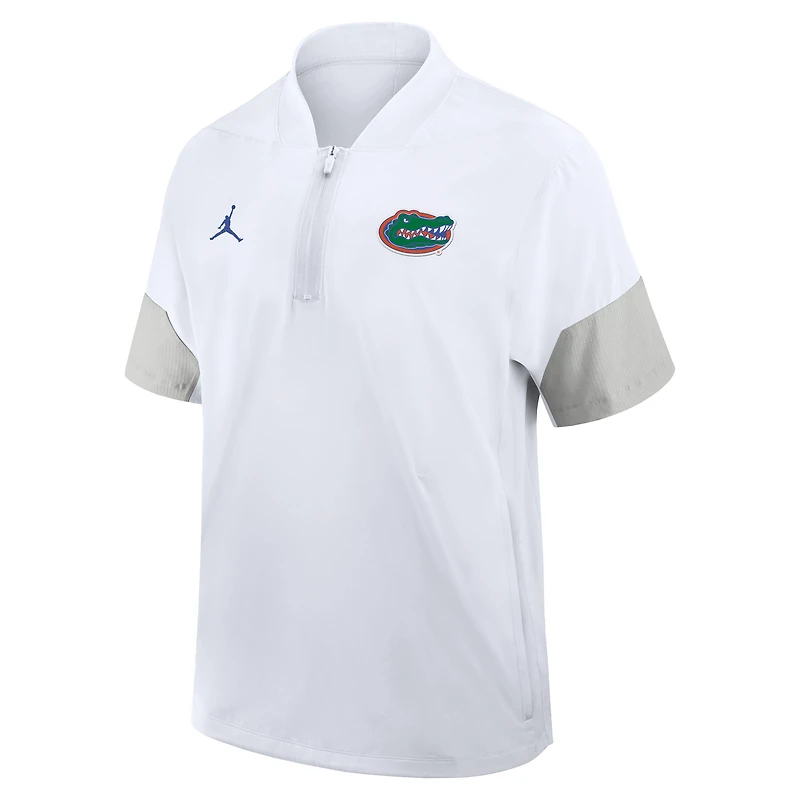 Men's Jordan Brand White Florida Gators 2025 Sideline Short Sleeve Quarter-Zip Dri-FIT Coach Jacket