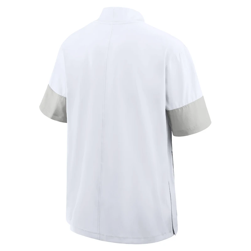 Veste d'entraîneur Jordan Brand blanche Florida Gators 2025 Sideline à manches courtes et fermeture éclair quart de cercle Dri-FIT pour homme