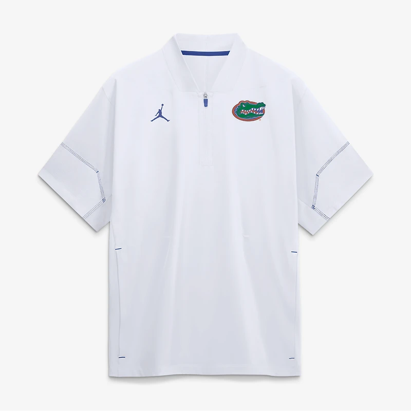 Veste de coach Jordan Brand blanche Florida Gators 2026 Sideline à manches courtes et fermeture éclair au quart pour homme