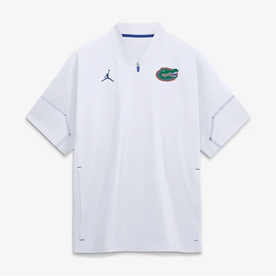 Veste de coach Jordan Brand blanche Florida Gators 2026 Sideline à manches courtes et fermeture éclair au quart pour homme