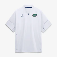 Veste de coach Jordan Brand blanche Florida Gators 2026 Sideline à manches courtes et fermeture éclair au quart pour homme