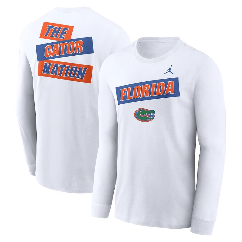 Men's Jordan Brand White Florida Gators Two-Hit Classic Location Long Sleeve T-Shirt