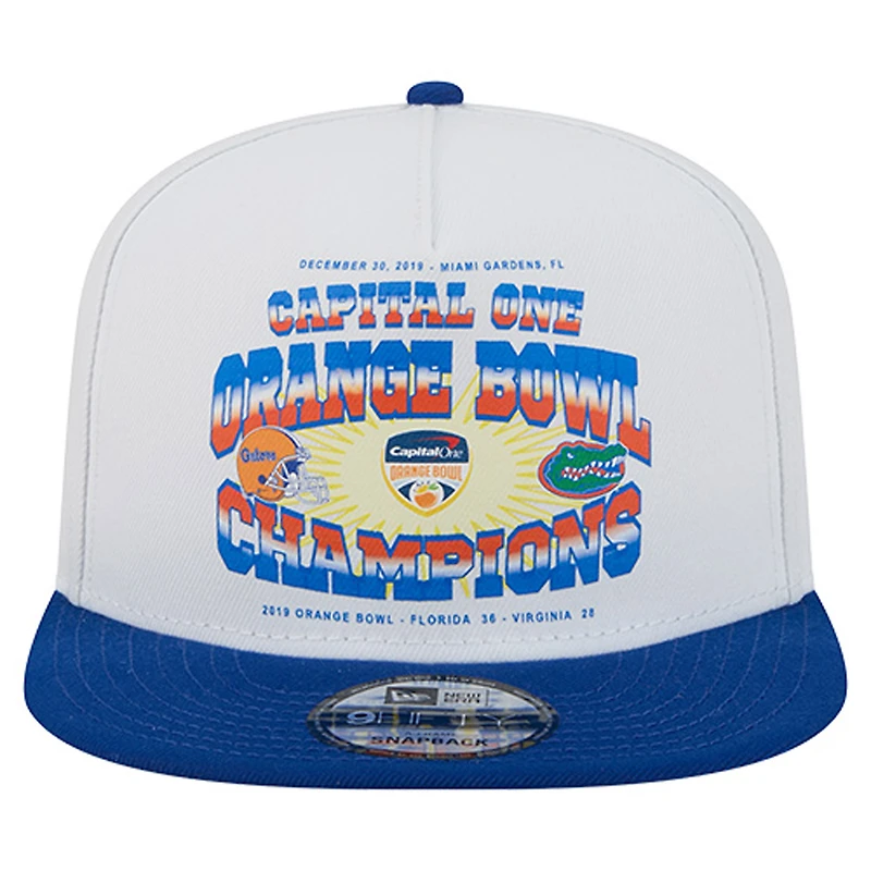Casquette New Era blanche/bleu marine rétro Florida Gators 2019 Orange Bowl Champions 9FIFTY A-Frame Snapback pour homme