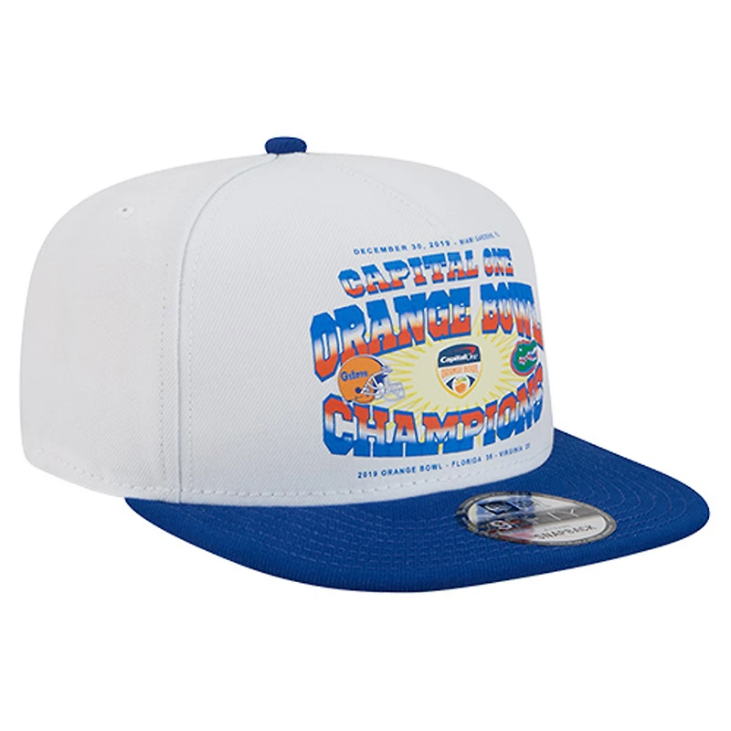 Casquette New Era blanche/bleu marine rétro Florida Gators 2019 Orange Bowl Champions 9FIFTY A-Frame Snapback pour homme