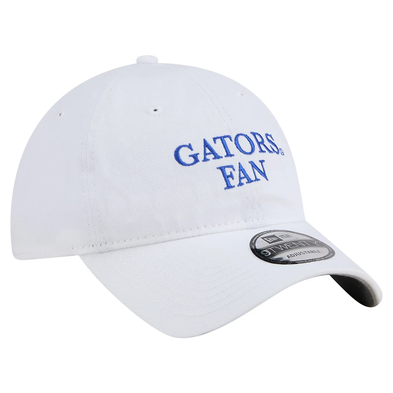 Casquette ajustable New Era blanche pour homme, modèle 9TWENTY, motif supporter des Florida Gators