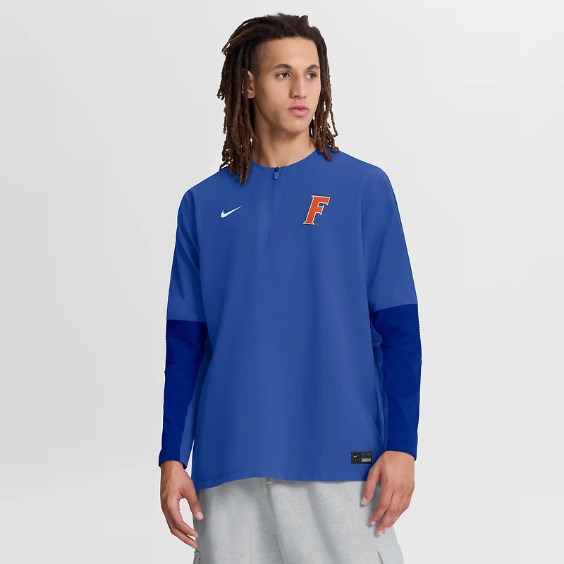 Coupe-vent à manches longues et fermeture éclair quart de tour Nike Royal Florida Gators Dugout Dri-FIT pour homme