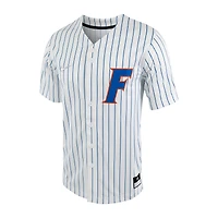 Maillot de baseball réplique à boutons complets Nike pour homme blanc/Royal Florida Gators Pinstripe