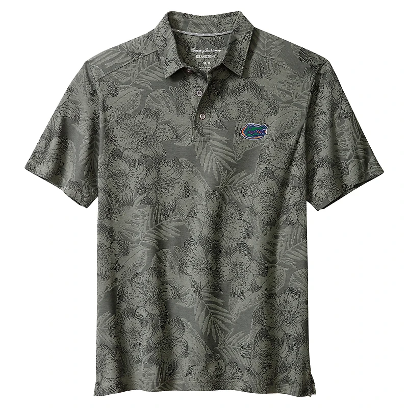 Men's Tommy Bahama Gray Florida Gators Palm Fresco Hibiscus IslandZone® Polo