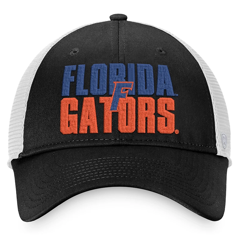 Casquette Snapback Top of the World pour hommes, noir/blanc, Florida Gators Stockpile Trucker
