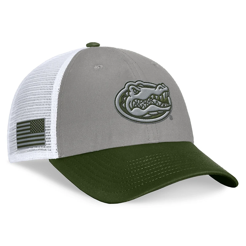 Casquette réglable pour hommes, Top of the World, gris/vert, Florida Gators OHT, badge d'appréciation militaire, camionneur