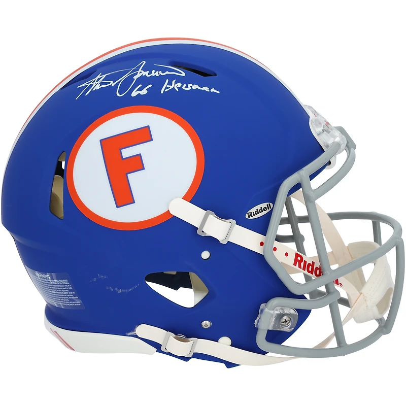 Casque authentique Riddell Throwback Royal Speed ​​autographié par Steve Spurrier des Florida Gators avec inscription « 66 Heisman »