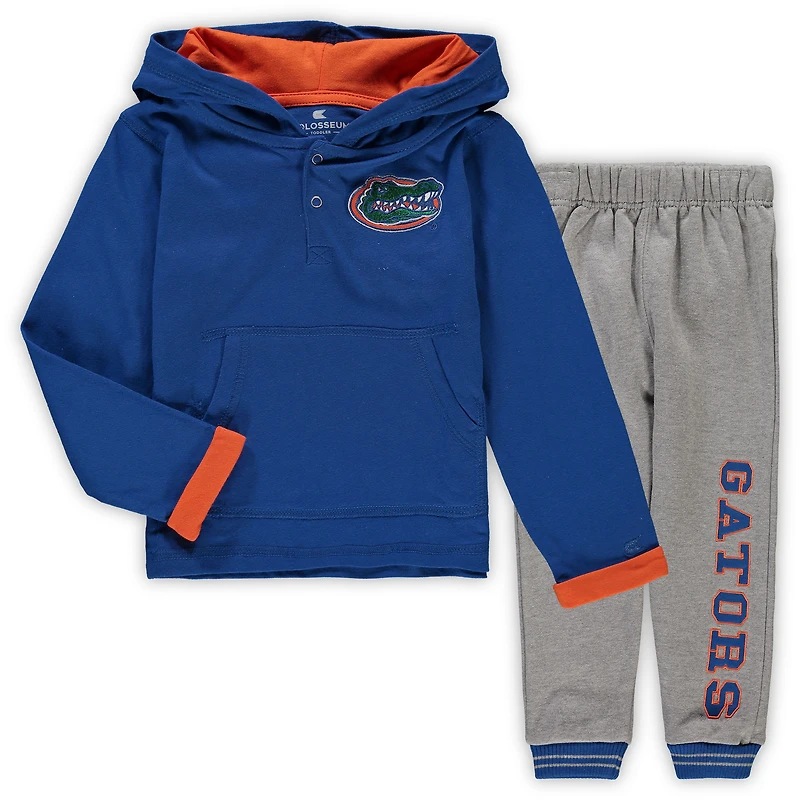Ensemble sweat à capuche et pantalon de survêtement Colosseum Royal/Gris chiné Florida Gators Poppies pour tout-petits