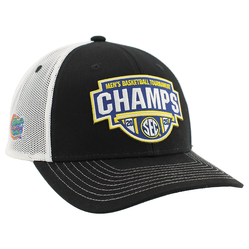 Unisex Zephyr  Black/White Florida Gators 2025 SEC Men's Basketball Conference Tournament Champions Locker Room Adjustable Trucker Hat