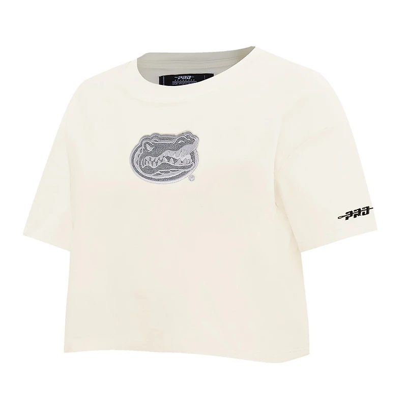 Women's Pro Standard Cream Florida Gators Reverse French Terry Boxy Cropped T-Shirt
