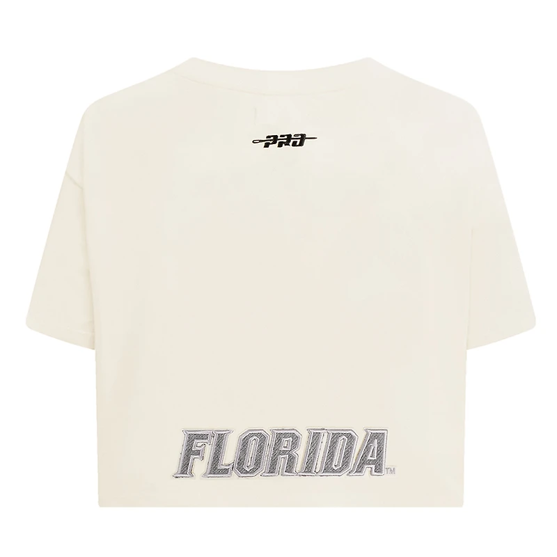 Women's Pro Standard Cream Florida Gators Reverse French Terry Boxy Cropped T-Shirt