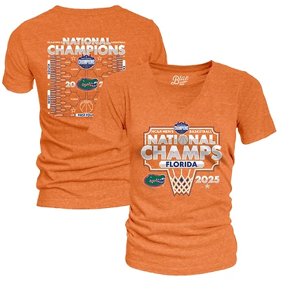 Women's Blue 84 Orange Florida Gators 2025 NCAA Men's Basketball National Champions Bracket Tri-Blend V-Neck T-Shirt