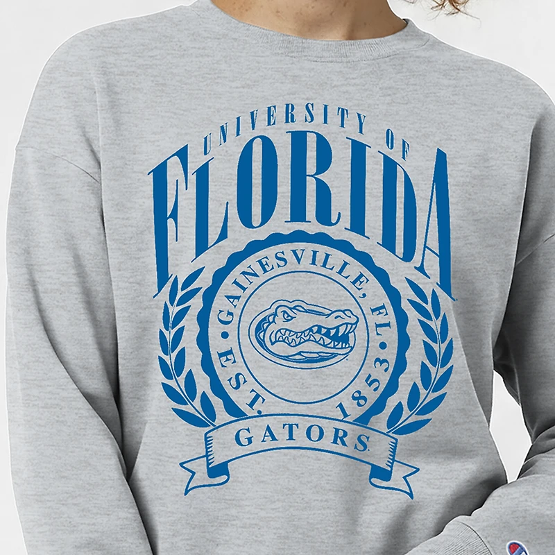 Women's Champion  Heather Gray Florida Gators Academic Crest Powerblend Crewneck Sweatshirt