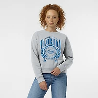 Sweat-shirt à col rond Champion pour femme, gris chiné, écusson académique Florida Gators, Powerblend