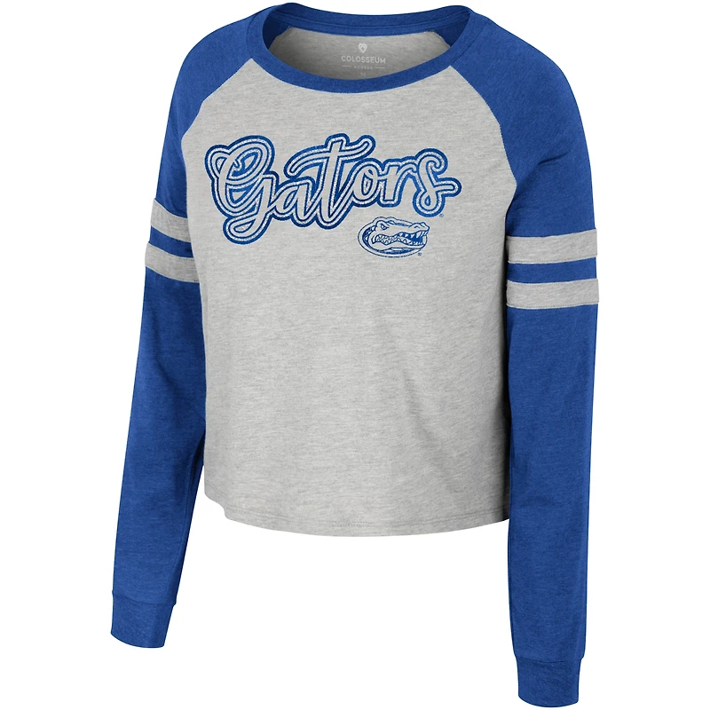 Women's Colosseum Heather Gray Florida Gators I'm Gliding Here Raglan Long Sleeve Cropped T-Shirt
