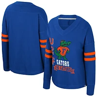 T-shirt surdimensionné violet à manches longues et col en V pour femme Colosseum Royal Florida Gators