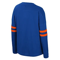 T-shirt surdimensionné violet à manches longues et col en V pour femme Colosseum Royal Florida Gators