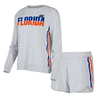 Women's Concepts Sport Gray Florida Gators Cedar Tri-Blend Long Sleeve Top & Shorts Sleep Set