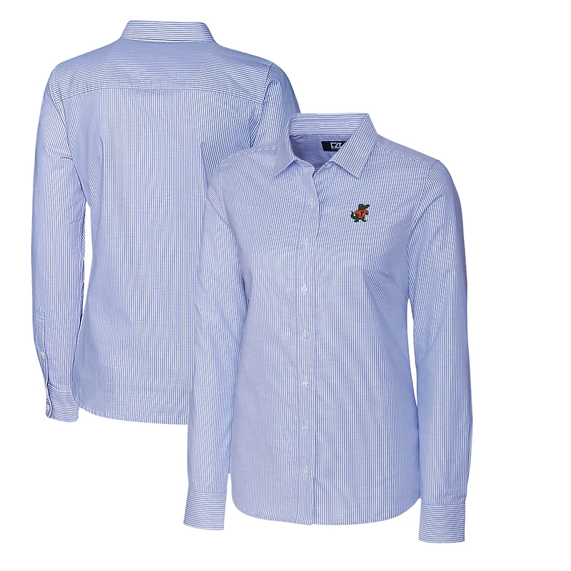 Women's Cutter & Buck Powder Blue Florida Gators Oxford Stripe Stretch Long Sleeve Button-Up Shirt