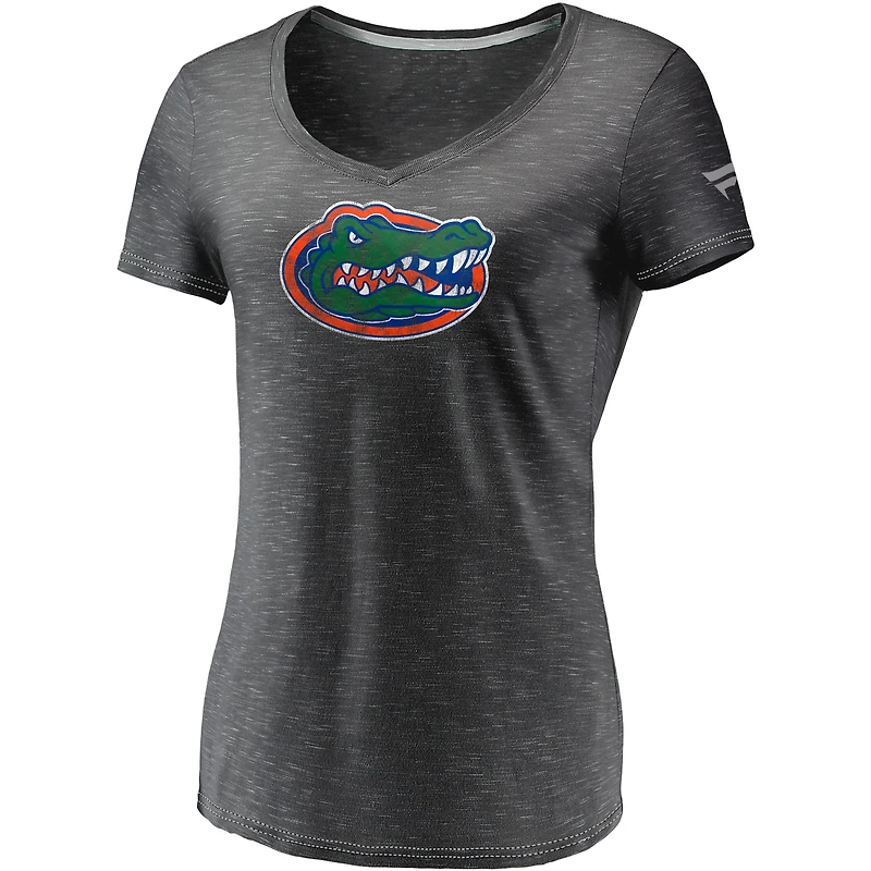 Women's Fanatics Charcoal Florida Gators Primary Logo Space-Dye V-Neck T-Shirt