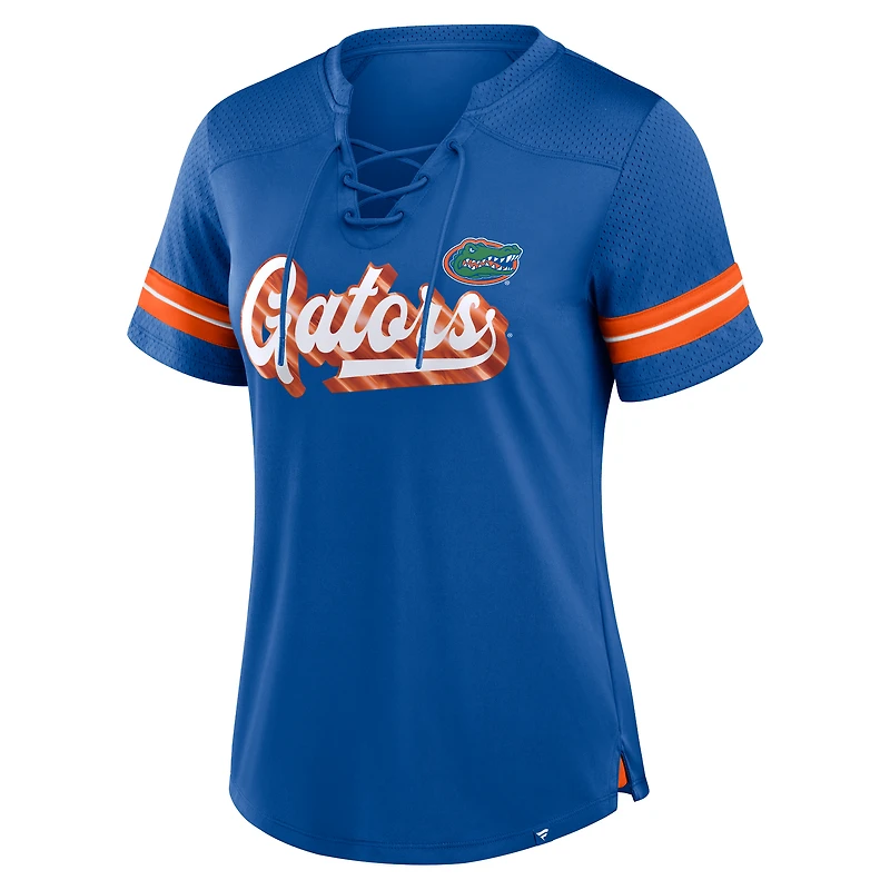 Women's Fanatics Royal Florida Gators Plus Overtime Readiness Lace-Up T-Shirt