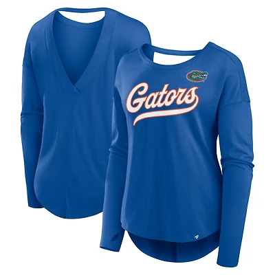 T-shirt à manches longues et col en V pour femme Fanatics Royal Florida Gators Training Camp Core