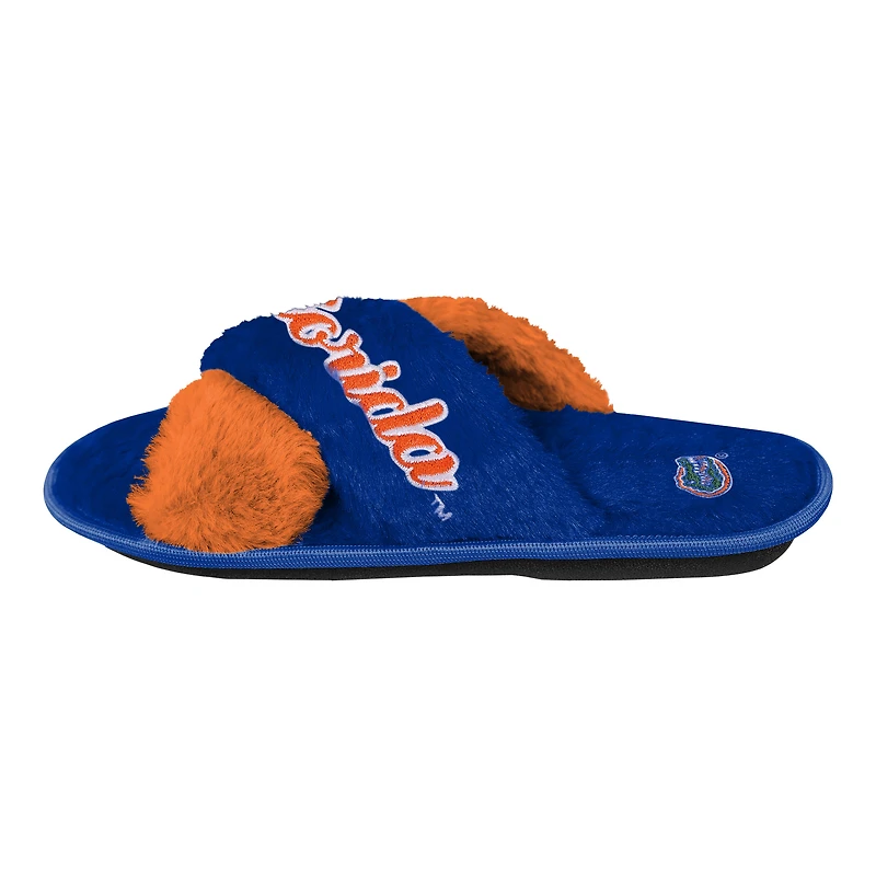 Women's FOCO Royal Florida Gators Two-Tone Crossover Faux Fur Slide Slippers