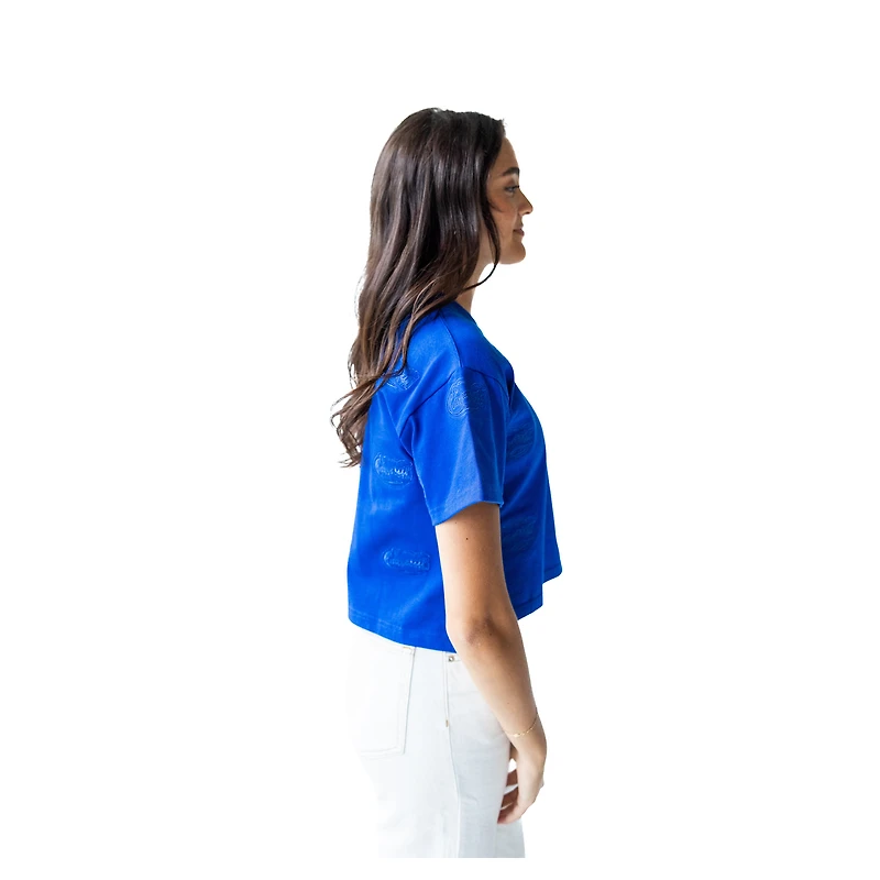 Women's Gameday Social Royal Florida Gators Allover Print Heavyweight Cropped T-Shirt