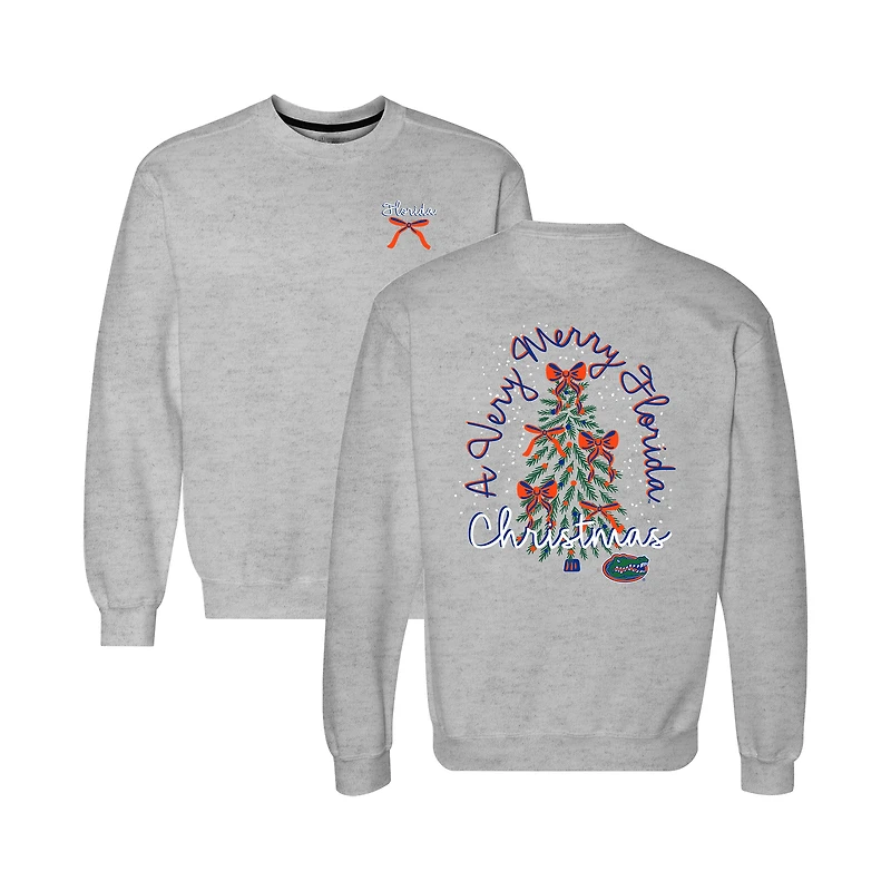 Women's  Heather Gray Florida Gators Classic Merry Christmas Tree Crewneck Sweatshirt