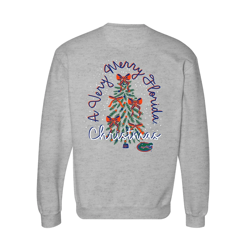 Women's  Heather Gray Florida Gators Classic Merry Christmas Tree Crewneck Sweatshirt
