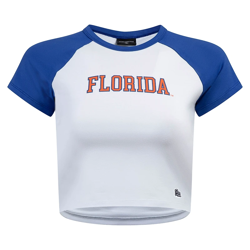 Women's Hype and Vice  White/Royal Florida Gators Homerun Cropped Raglan T-Shirt