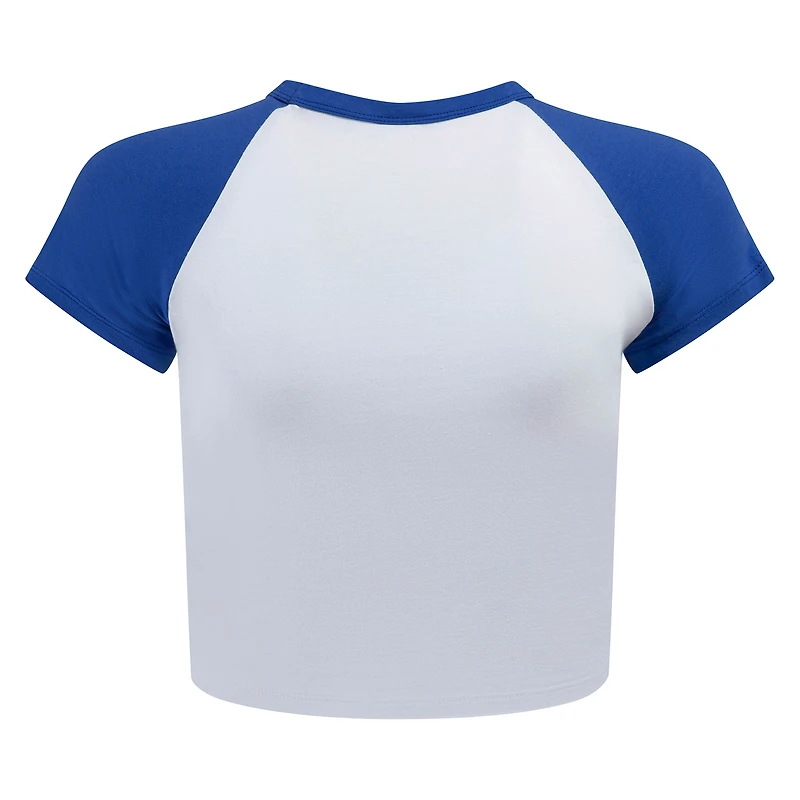 T-shirt raglan court Hype and Vice blanc/bleu royal pour femme, motif Homerun des Florida Gators