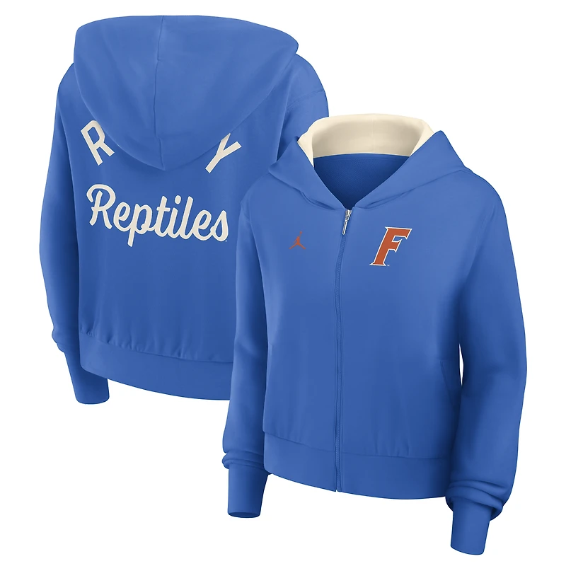 Sweat à capuche court zippé Jordan Brand Royal Florida Gators Mantra pour femme