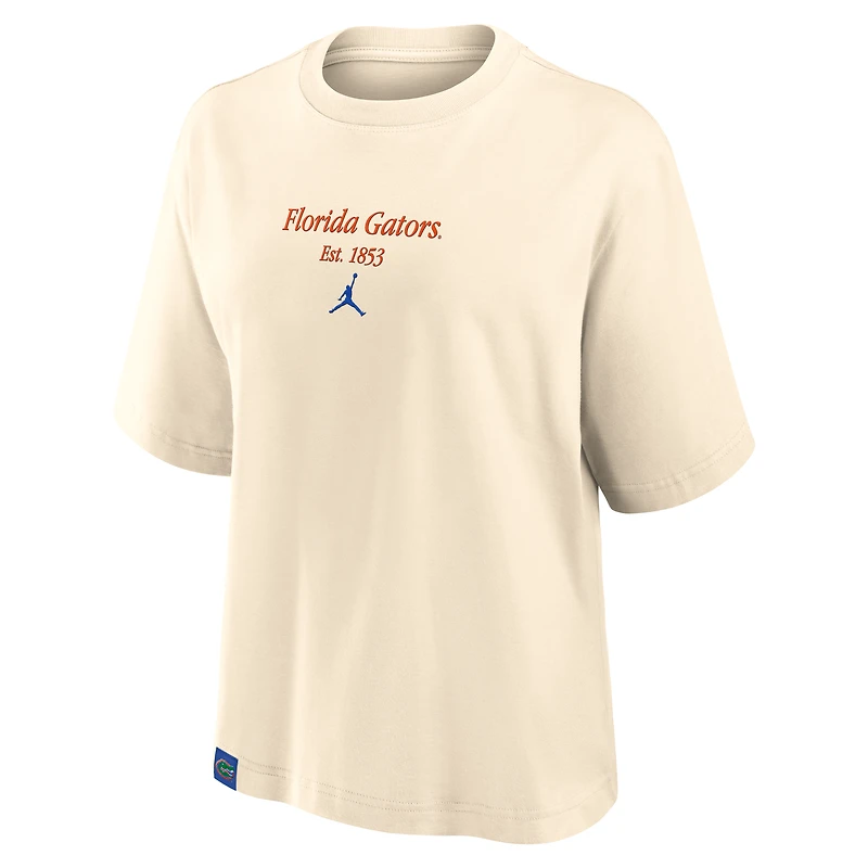 Women's Jordan Brand Tan Florida Gators Established Tag Boxy T-Shirt