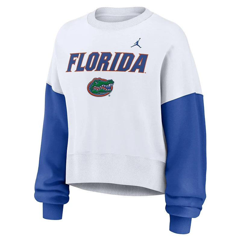 Women's Jordan Brand White Florida Gators Oversized Color-Block Pullover Sweatshirt