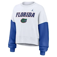 Women's Jordan Brand White Florida Gators Oversized Color-Block Pullover Sweatshirt