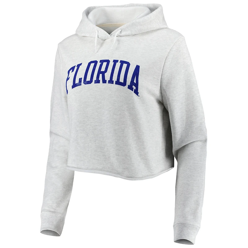 Women's League Collegiate Wear Ash Florida Gators 2-Hit 1636 Cropped Pullover Hoodie