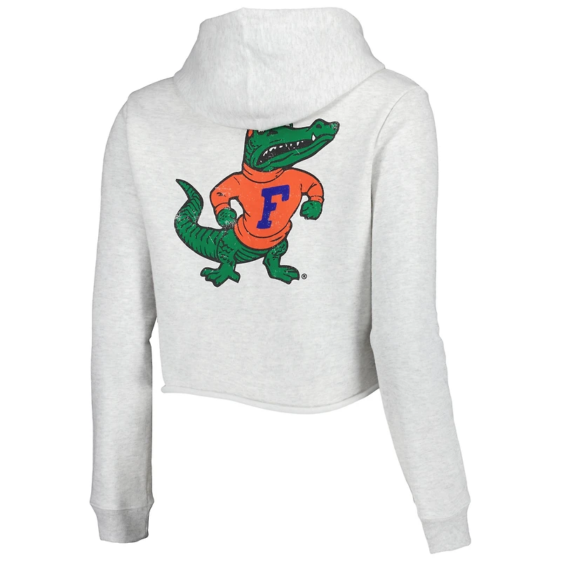 Women's League Collegiate Wear Ash Florida Gators 2-Hit 1636 Cropped Pullover Hoodie